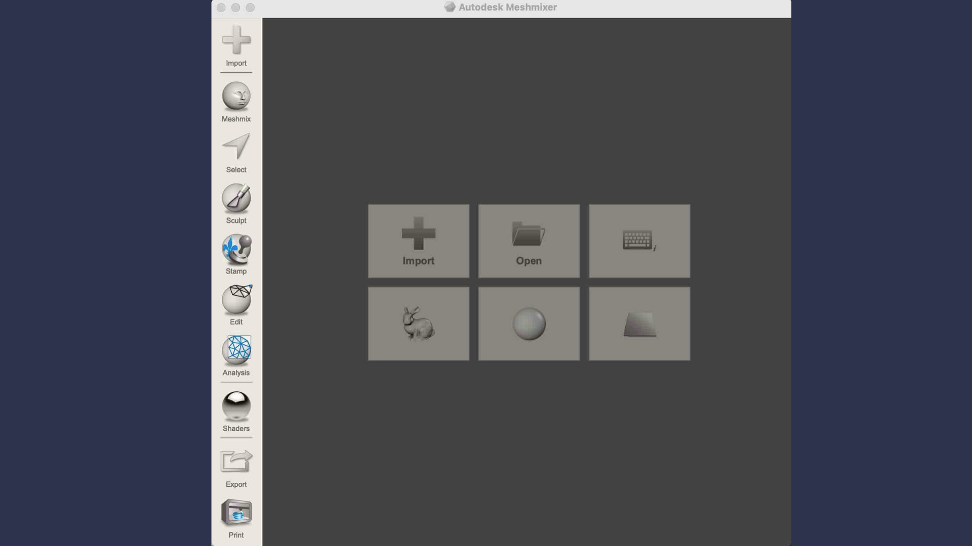 This screenshot shows the Meshmixer interface after installation. I explored the tools available—such as sculpt, select, edit, and analysis—to understand how I could use them to refine my 3D scan later.