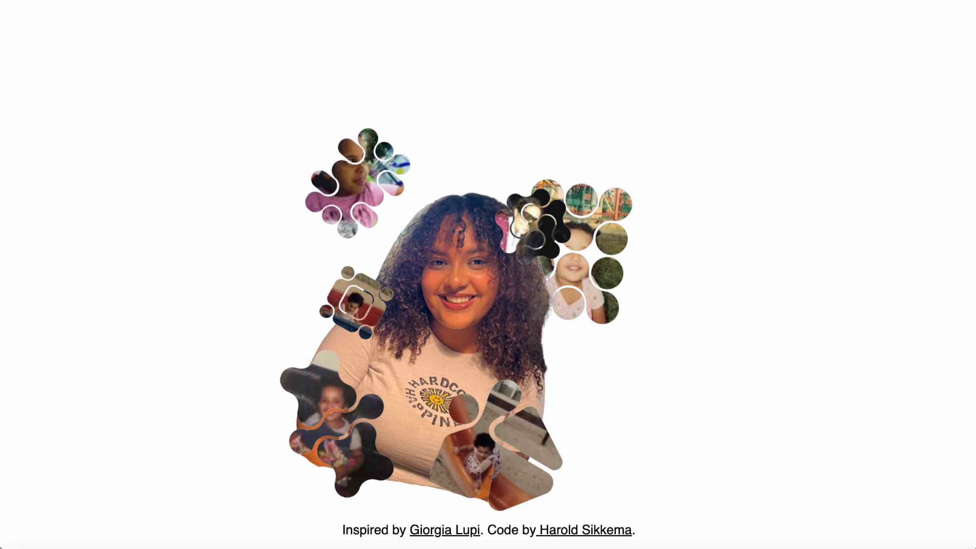 Here is what the p5.js output looks like with my childhood photos arranged inside the generative shapes.