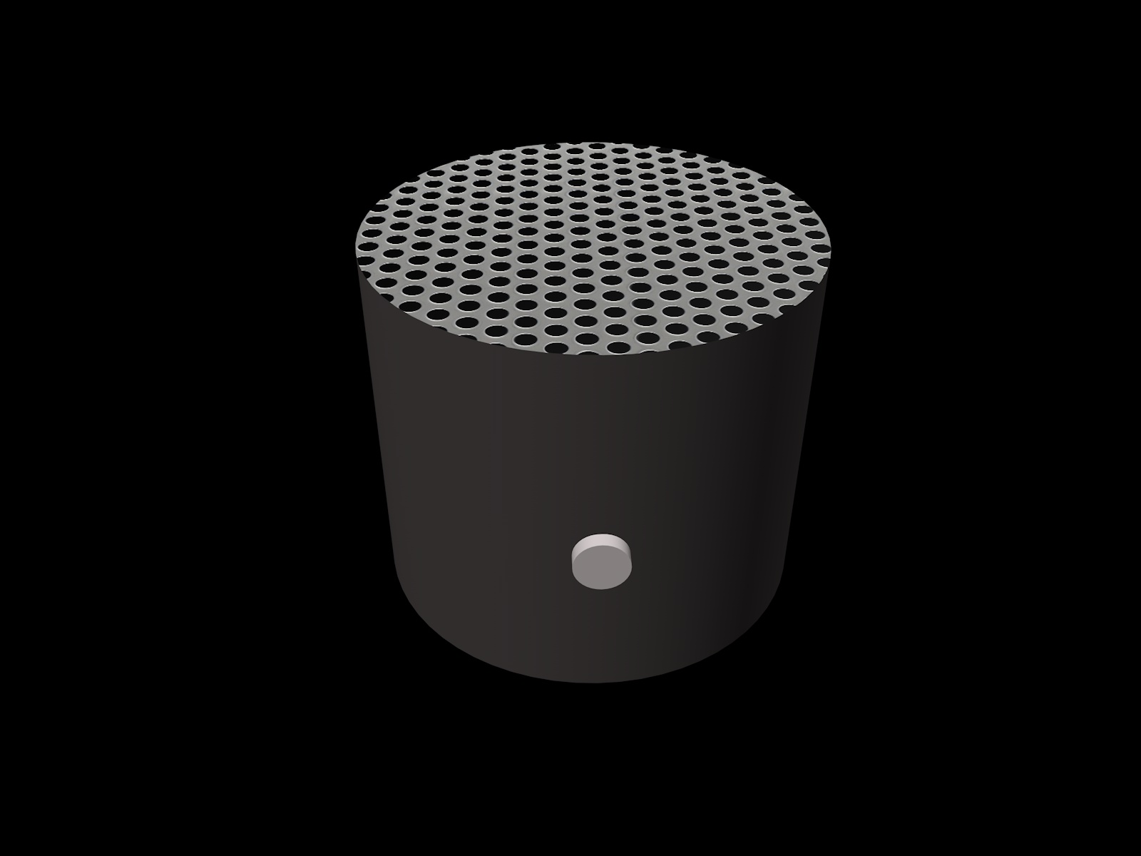 For this model, I made a small speaker in Cinema 4D using my real speaker photo as reference. I started with a cylinder for the body. For the top, I did not model each hole. Instead, I searched online for a PNG texture of a circle hole pattern and used it in the Material Manager. This made the top look like a real speaker grill and saved me time. I also added a small cylinder button on the front, same as my real speaker. For materials, I kept the body black like the real one, and I made the grill and button lighter so they stand out. Using the reference helped me keep the size and details close to the real speaker.