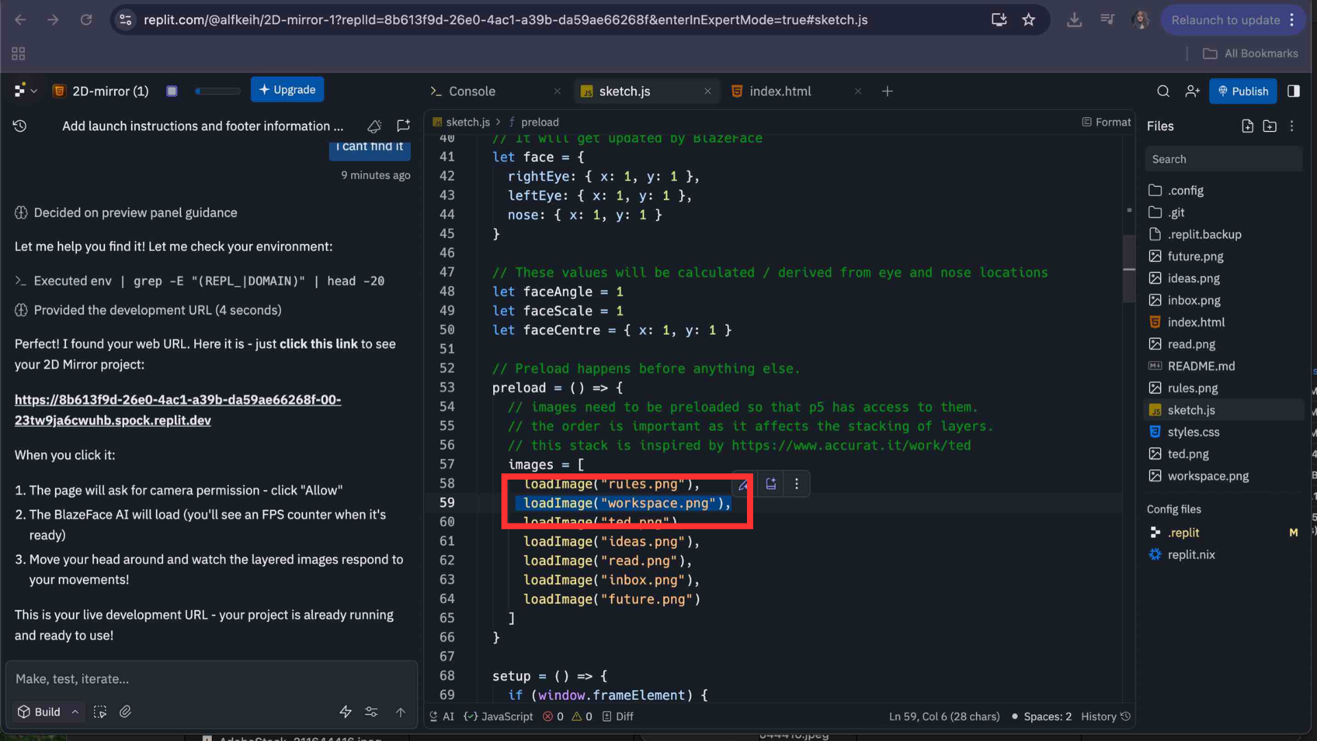 In this step I experimented with the order of the loadImage() lines in preload(), rearranging the layers to see how changing the stacking order would affect which shapes sit on top of each other in the final composition.